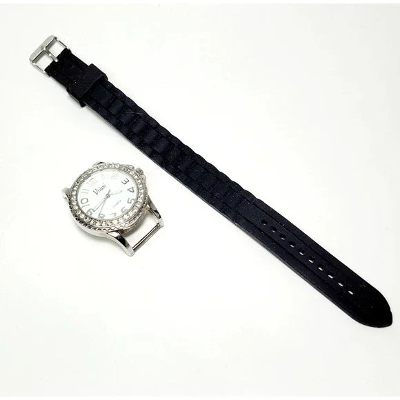 Vivani Womens Watch Rhinestone Crystal Face Rubber Band New Battery Works Great! - Picture 7 of 12